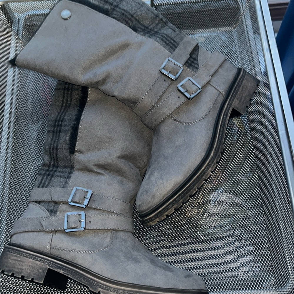 Classic Women's Grey Buckle Riding Boots